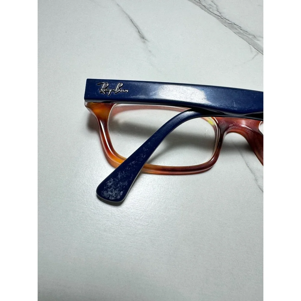 Ray-Ban RB 5150 5609 Brown Tortoise Navy Blue Rectangular Eyeglasses 50-19-135